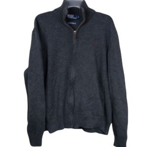 Vintage polo Ralph Lauren dark grey knit cowl full zip sweater L